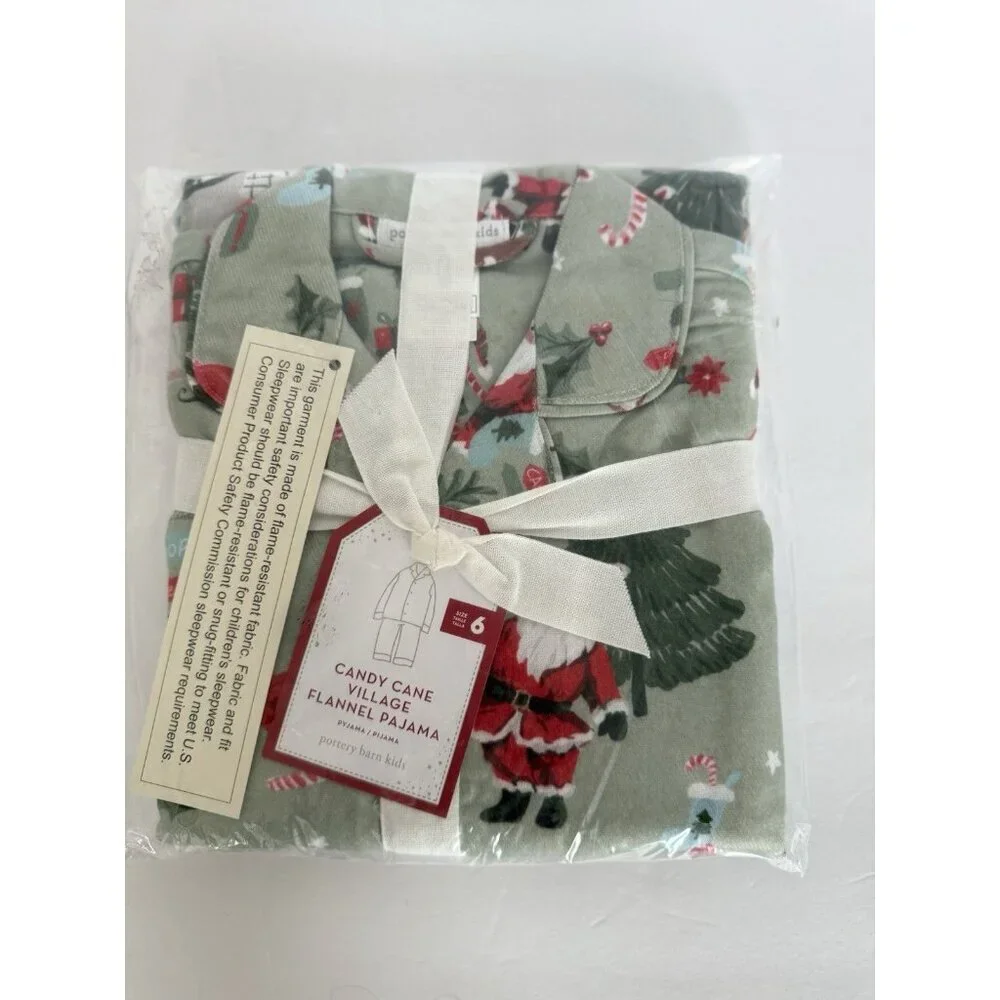 POTTERY BARN KIDS‎ Candy Cane Village Flannel Pajama Set Kids Size 6 NEW Holiday